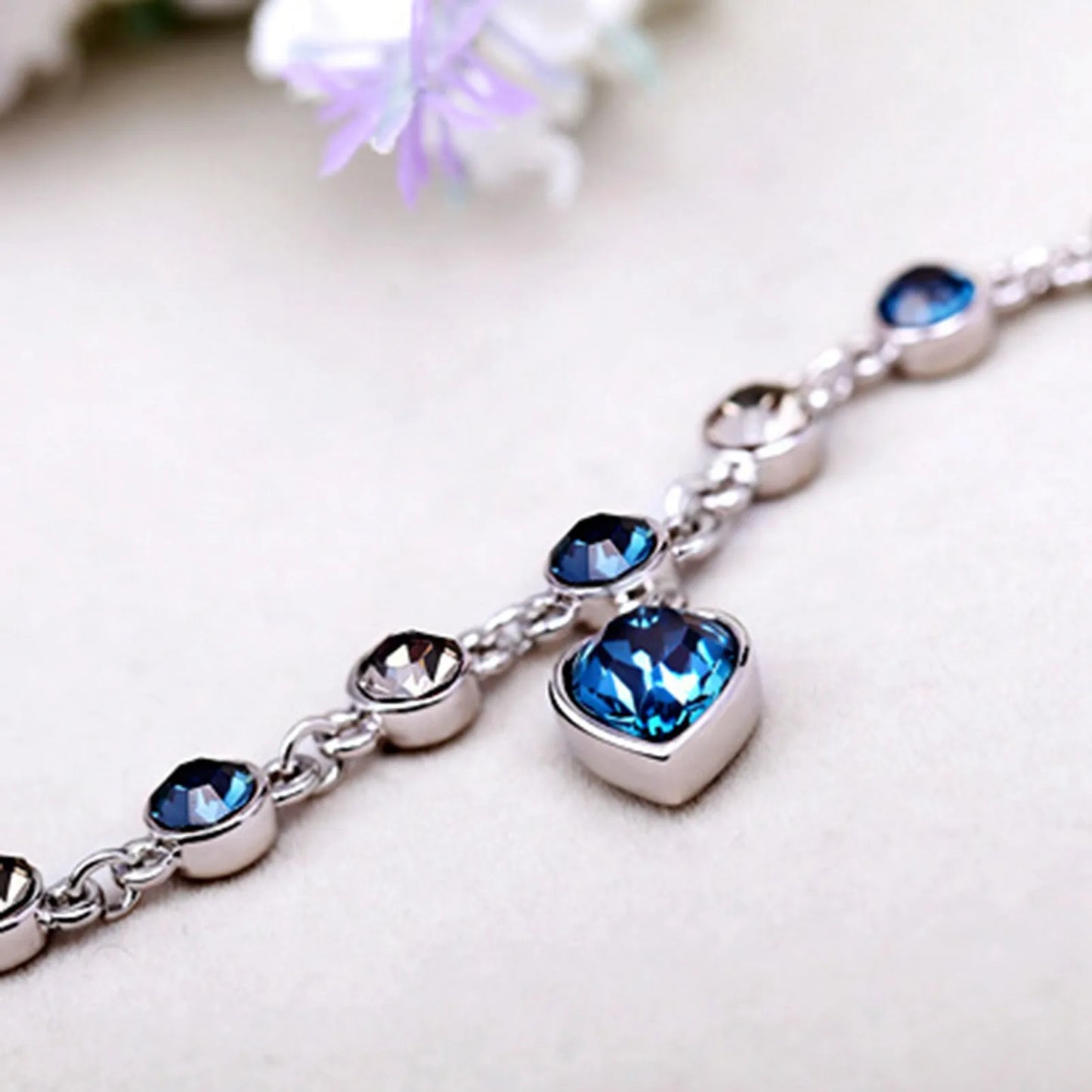 Beautiful Blue Crystal Heart Bracelet