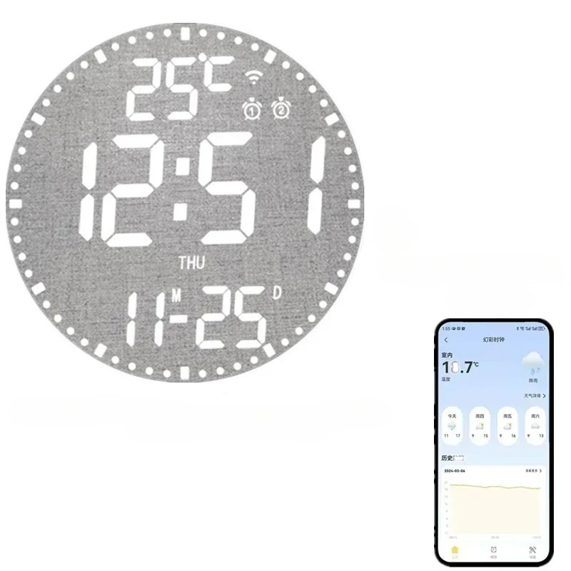 Digital LED Wall Clock with Calendar and WiFi