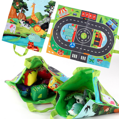 Portable Sensory Toy Car Playset with Storage Bag