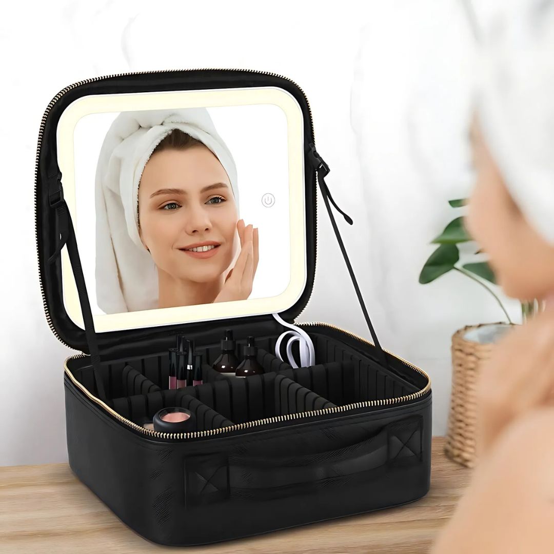Portable Makeup Case with LED Light & Mirror