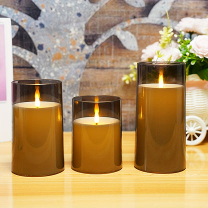 Warm Gray Flicker LED Candle with Timer
