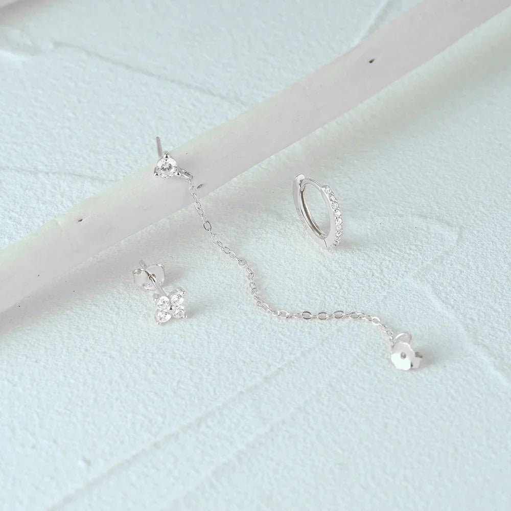 Delicate Flower Drop Tassel Earring Set