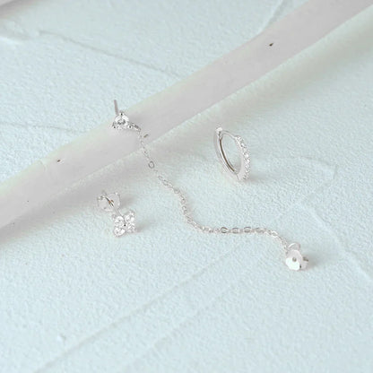 Delicate Flower Drop Tassel Earring Set
