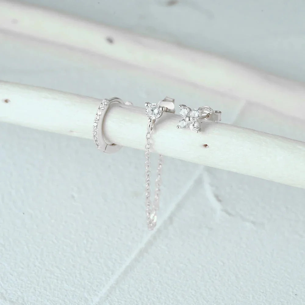 Delicate Flower Drop Tassel Earring Set