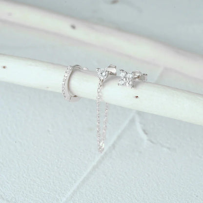 Delicate Flower Drop Tassel Earring Set