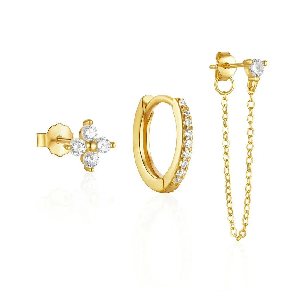 Delicate Flower Drop Tassel Earring Set