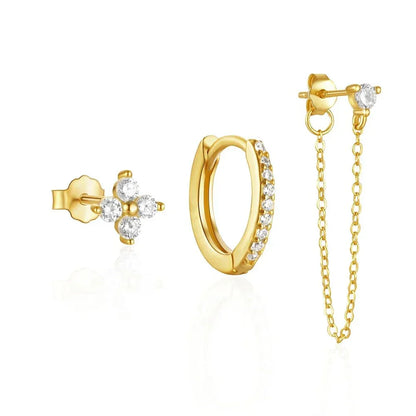 Delicate Flower Drop Tassel Earring Set