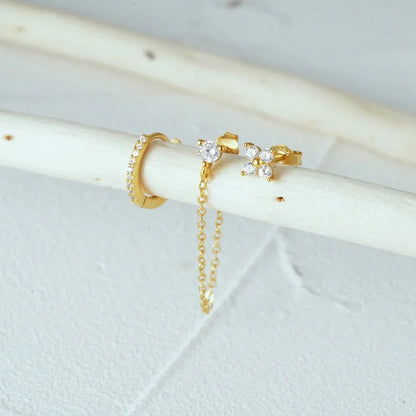 Delicate Flower Drop Tassel Earring Set