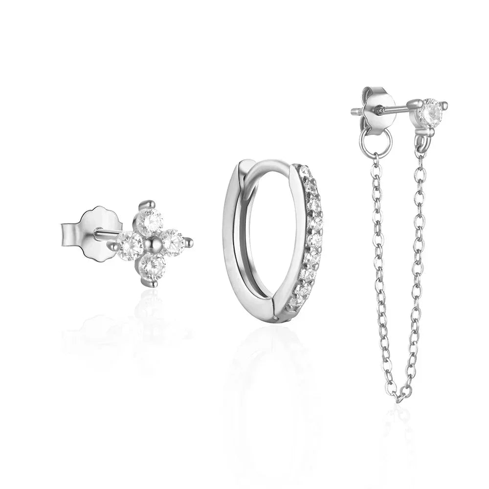 Delicate Flower Drop Tassel Earring Set