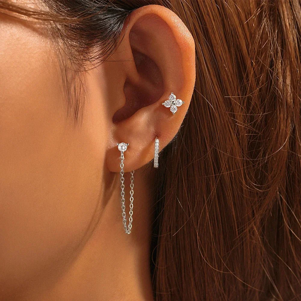 Delicate Flower Drop Tassel Earring Set