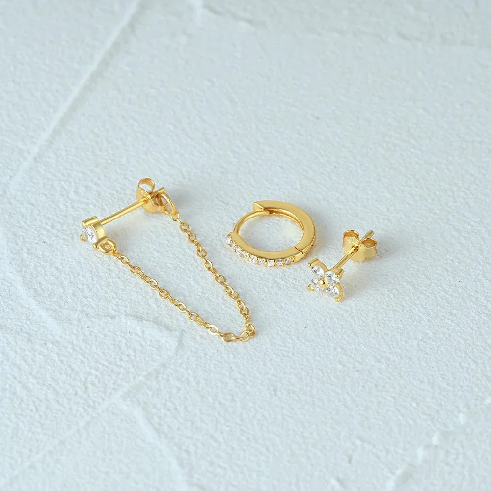 Delicate Flower Drop Tassel Earring Set
