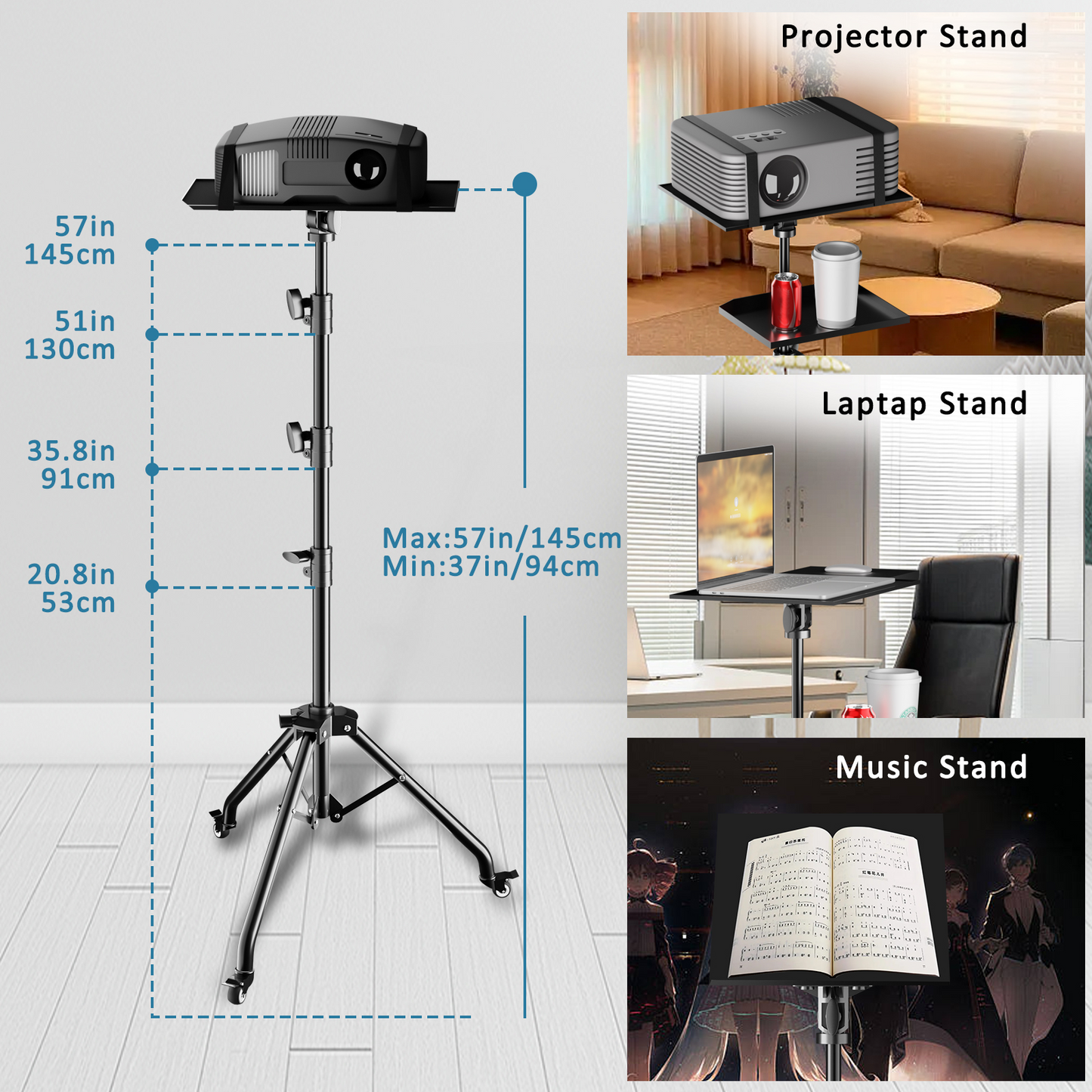 Portable Folding Laptop Desk with Wheels and Dual Trays