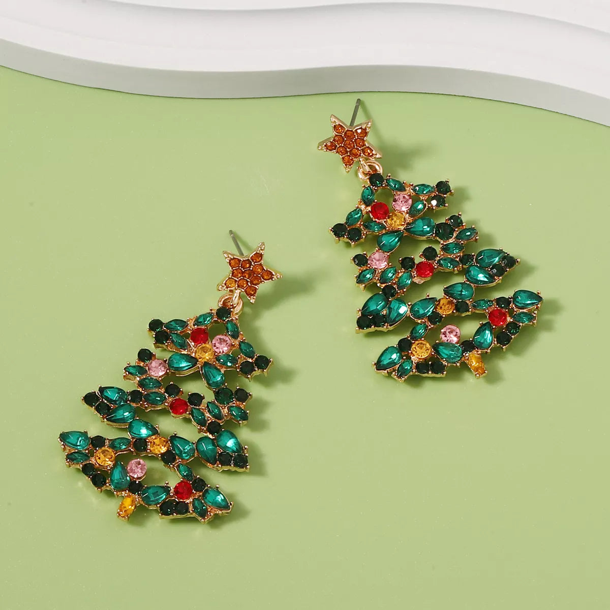 Sparkly Xmas Tree Stud Earrings with Glitter