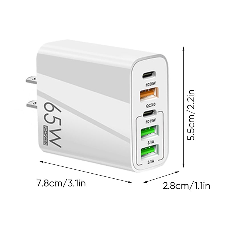 Compact 6 Port Fast Charger 65W US Plug
