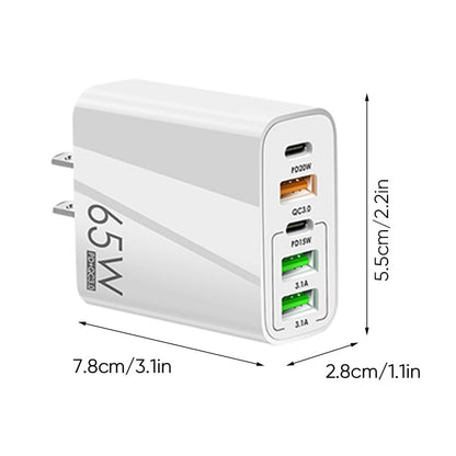Compact 6 Port Fast Charger 65W US Plug