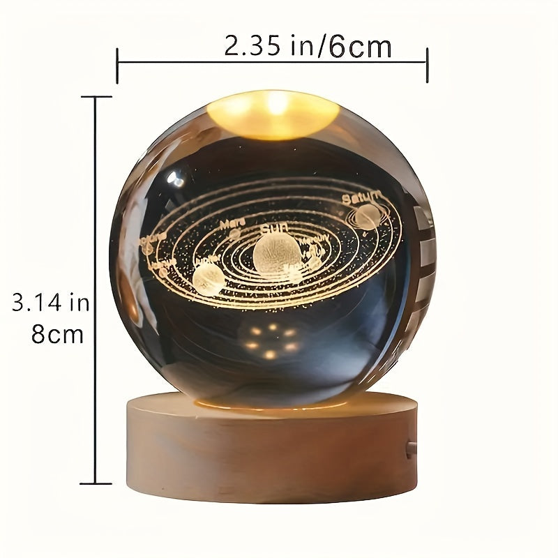 Elegant 3D Glass Table Lamp with Wood Base
