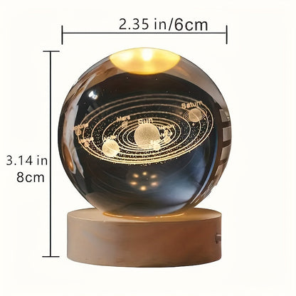 Elegant 3D Glass Table Lamp with Wood Base