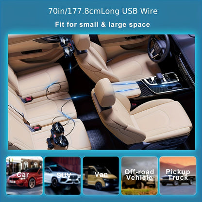 Portable Dual Car Fan with 360° Rotation