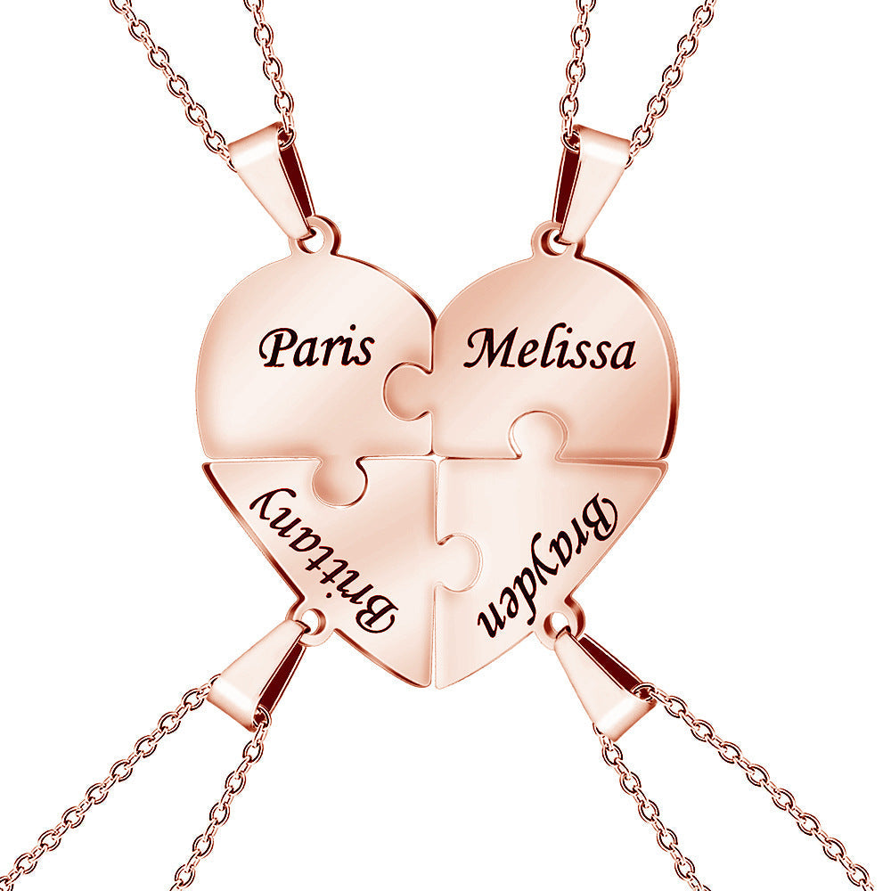 Customizable Love Heart Shaped Puzzle Necklace