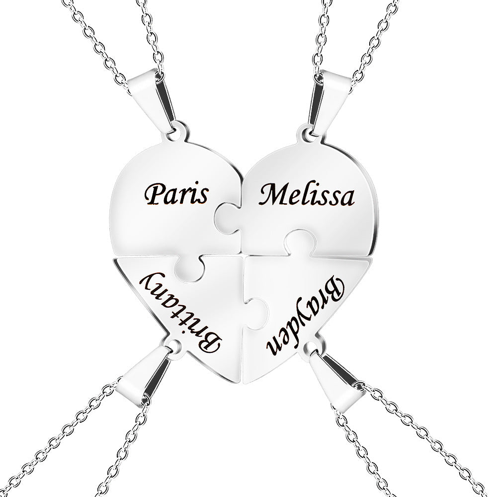 Customizable Love Heart Shaped Puzzle Necklace