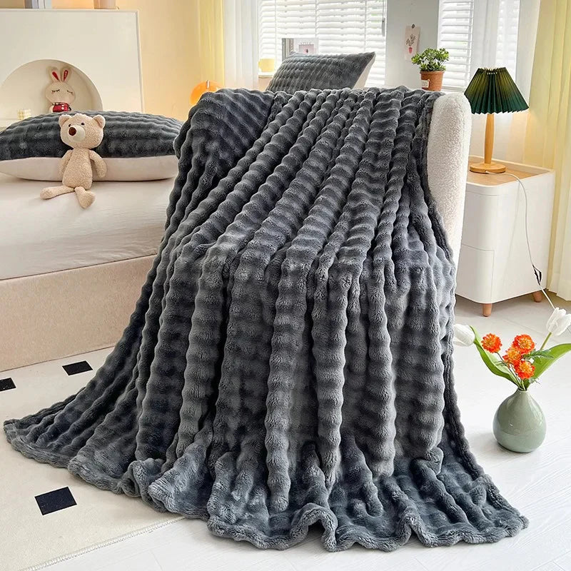 Soft Plush Bubble Fleece Throw Blanket