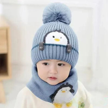Cozy Kids Penguin Knit Hat & Scarf Set