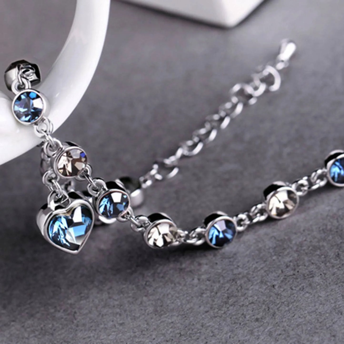 Beautiful Blue Crystal Heart Bracelet
