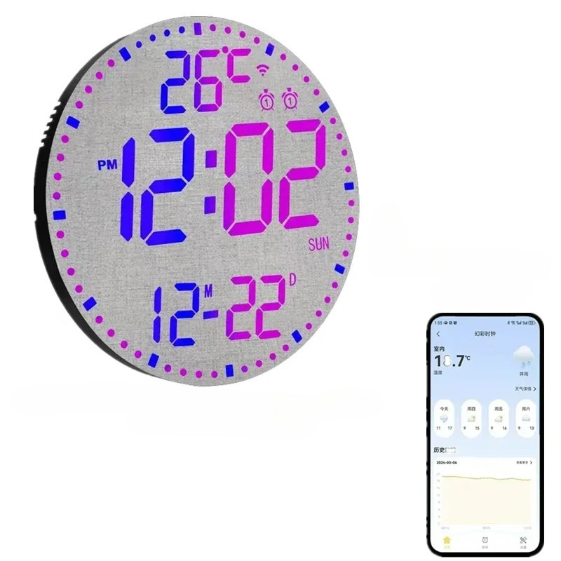 Digital LED Wall Clock with Calendar and WiFi