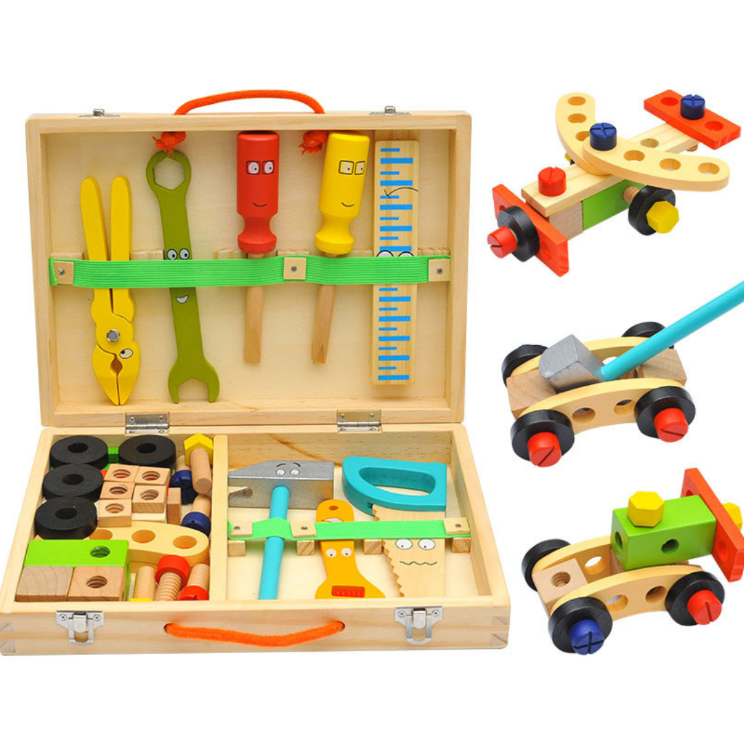 Kids Wooden Toy Toolbox Set