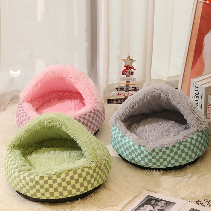 Plush Reversible Cat House Bed