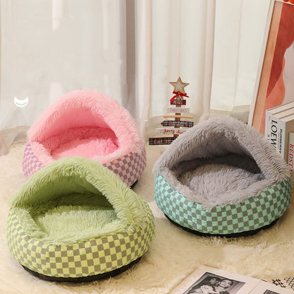 Plush Reversible Cat House Bed