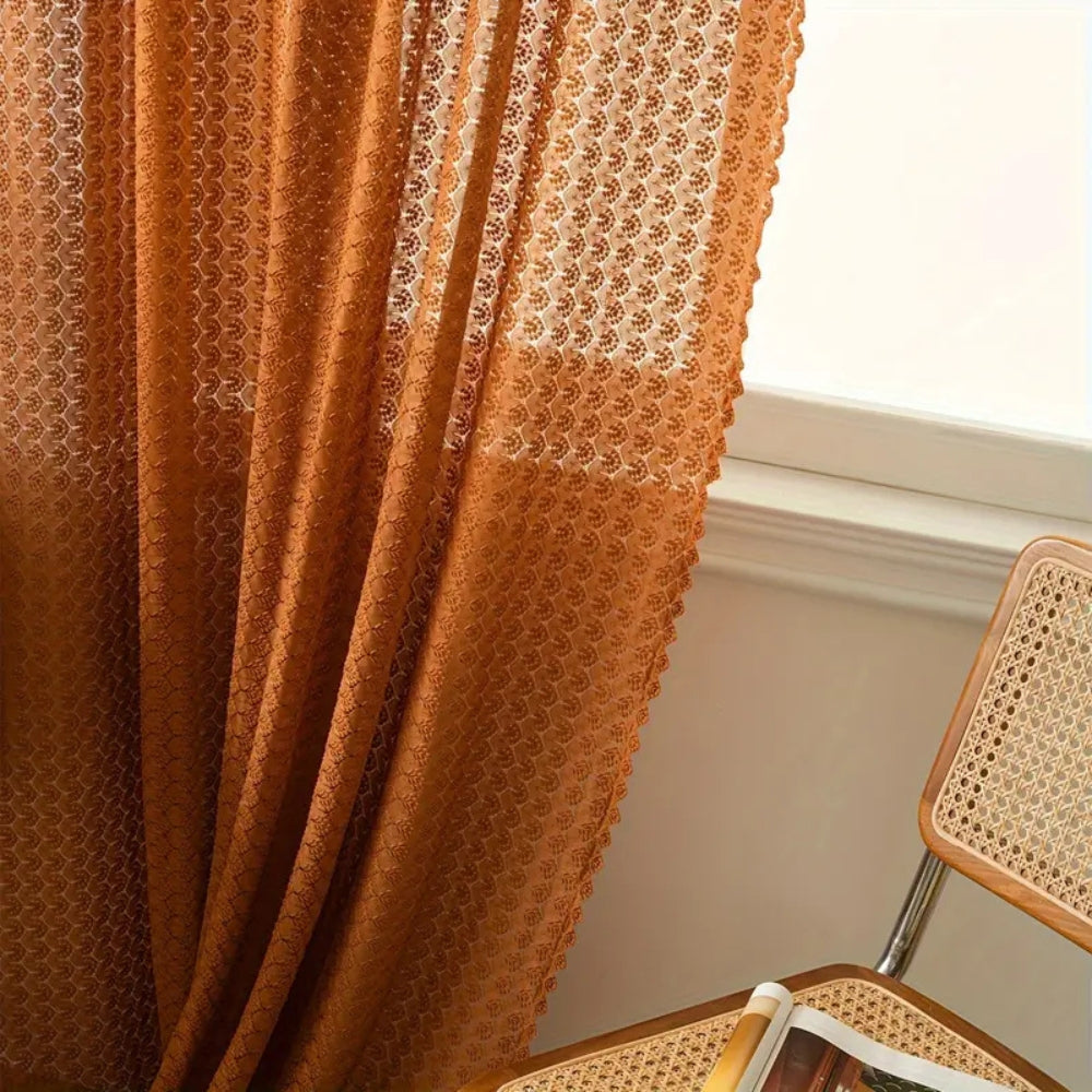 Warm Yellow Crochet Window Curtain Panel