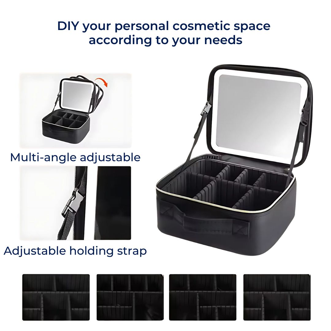 Portable Makeup Case with LED Light & Mirror