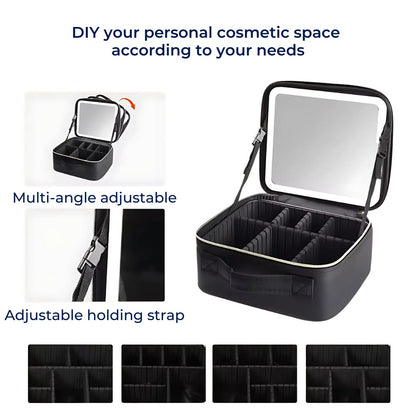 Portable Makeup Case with LED Light & Mirror