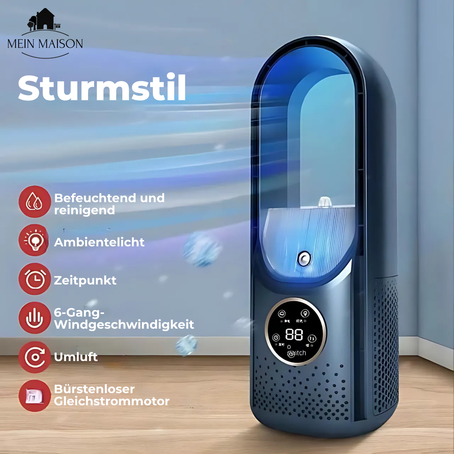 Portable Bladeless USB Fan with 6 Speeds and Timer