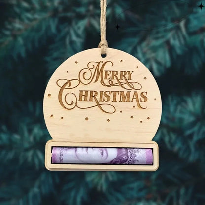 Wooden Festive Holiday Money Clip Ornament