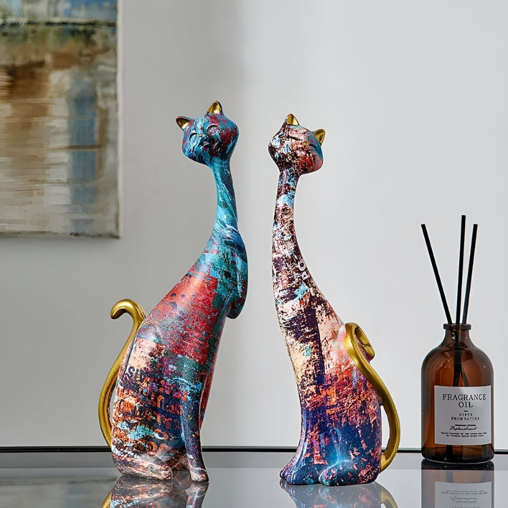 Simple Cat Figurine Pair for Home Decor