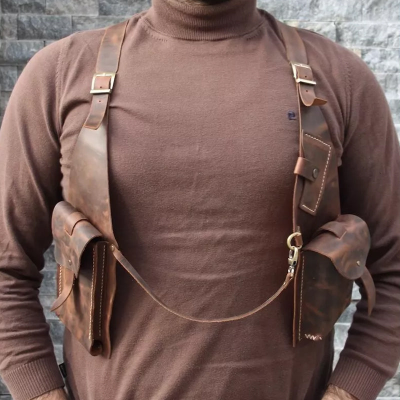 Vintage Leather Crossbody Satchel Bag with Strap