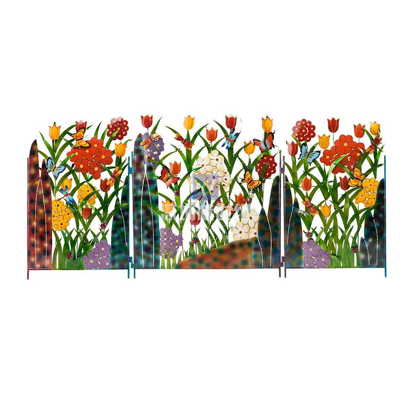 Vibrant Outdoor Metal Fence with Floral Design