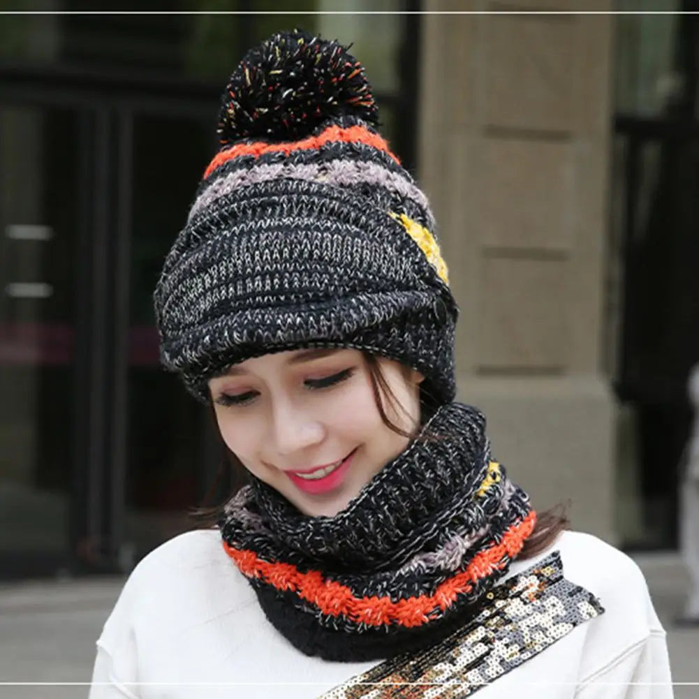 Soft Winter Beanie Scarf Set with Fleece Lining