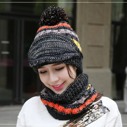 Soft Winter Beanie Scarf Set with Fleece Lining