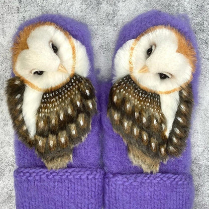 Cozy Woolen Winter Mittens with Owl Design