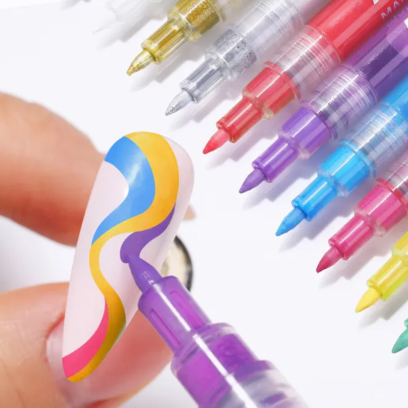 Slim 12 Color Curved Nail Art Pen