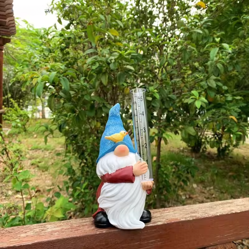 Colorful Gnome Yard Statue with Built-in Rain Gauge
