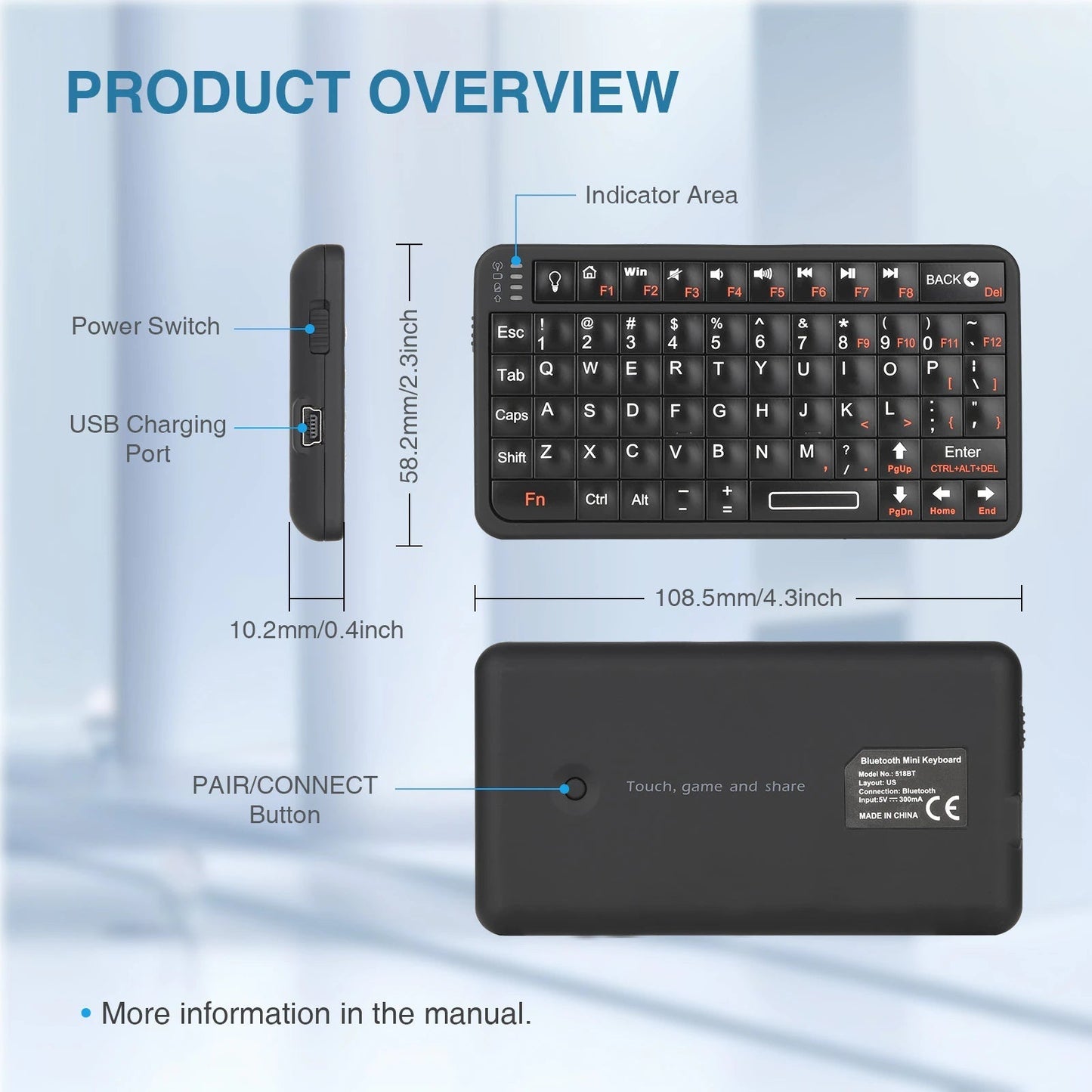 Compact 2-in-1 Wireless Portable Keyboard