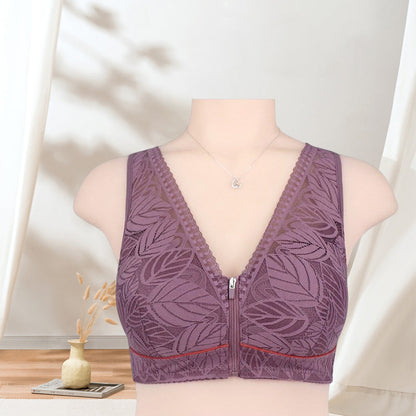 Simple Lace Bralette with Front Zip Closure