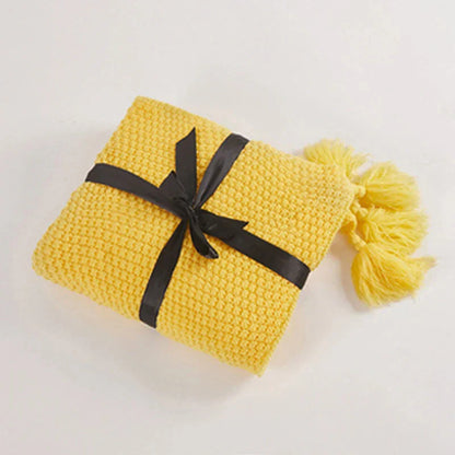 Plush Wool Throw Blanket with Tassel Trim
