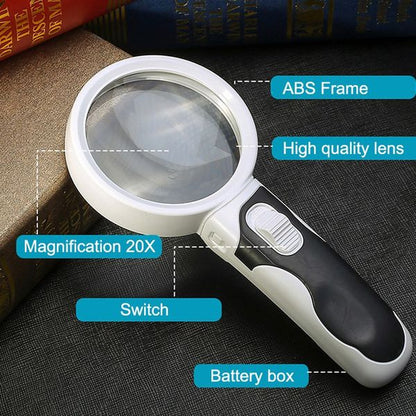 Compact 20X LED Magnifying Glass with Light