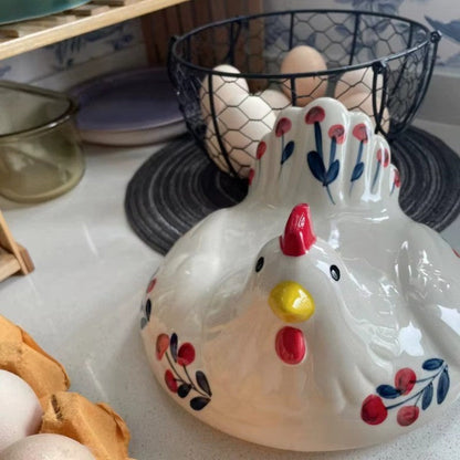Farmhouse Ceramic Egg Container with Metal Basket