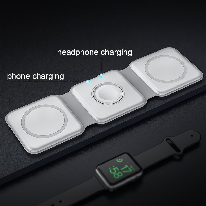 Compact 3 in 1 Portable Wireless Charging Pad